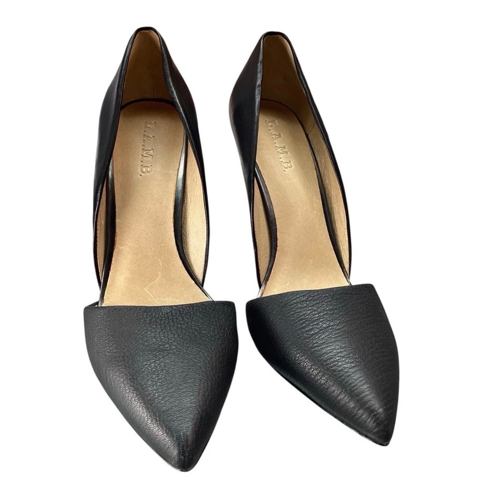 L.A.M.B. Gwen Stefani Black Leather Pointed Toe D'Orsay Stiletto Pumps Heels 10M